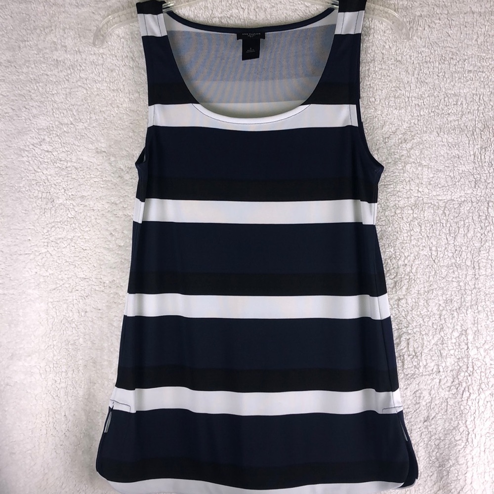 Ann Taylor Navy and Cream Striped Blouse